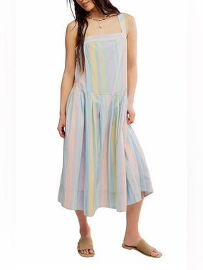 Free People Pastel Striped Midi Dress in Mint, Lavender & Yellow